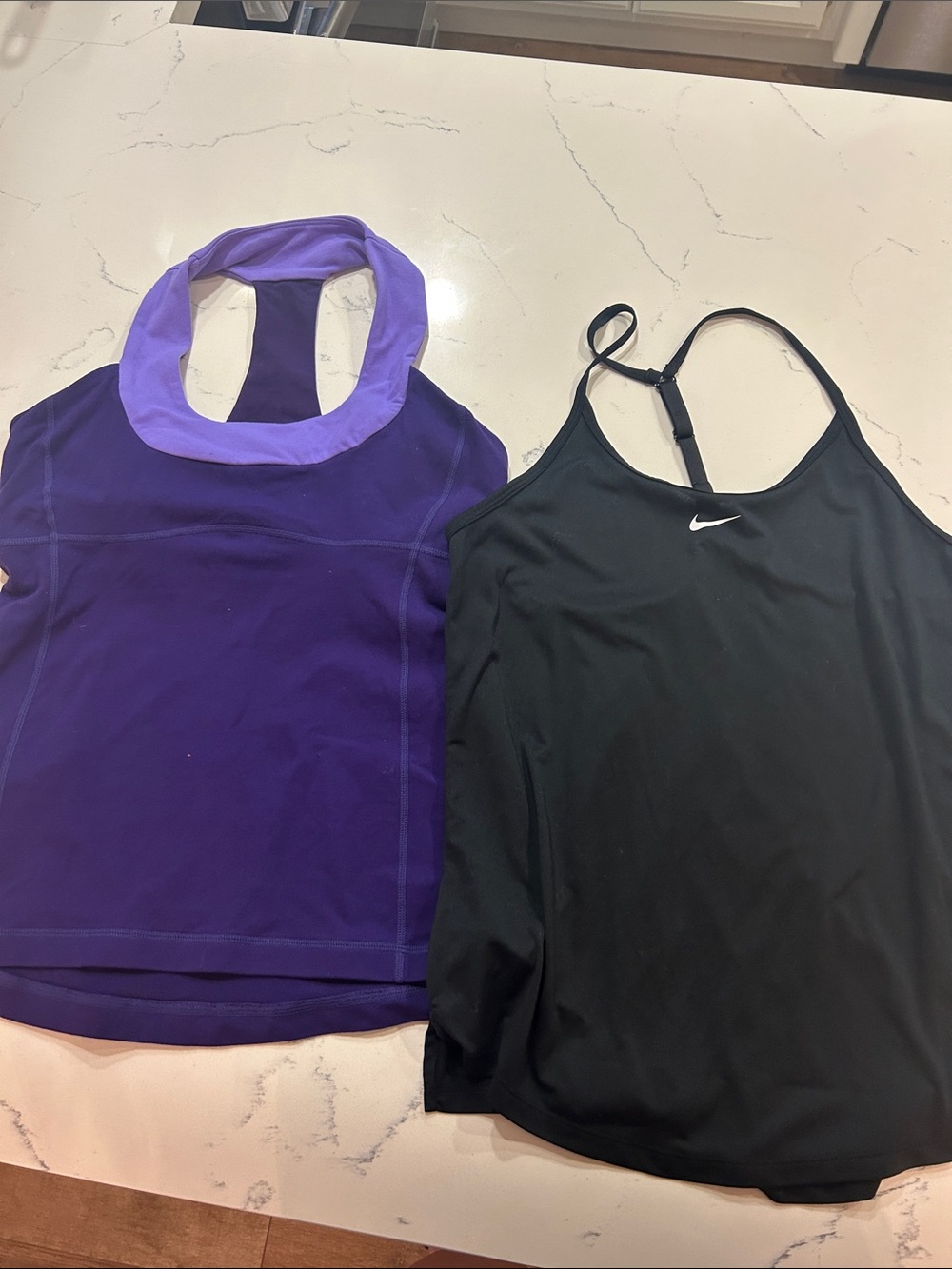 Nike Black Slim-Strap Tank & Purple Lululemon Racerback Workout Tops medium